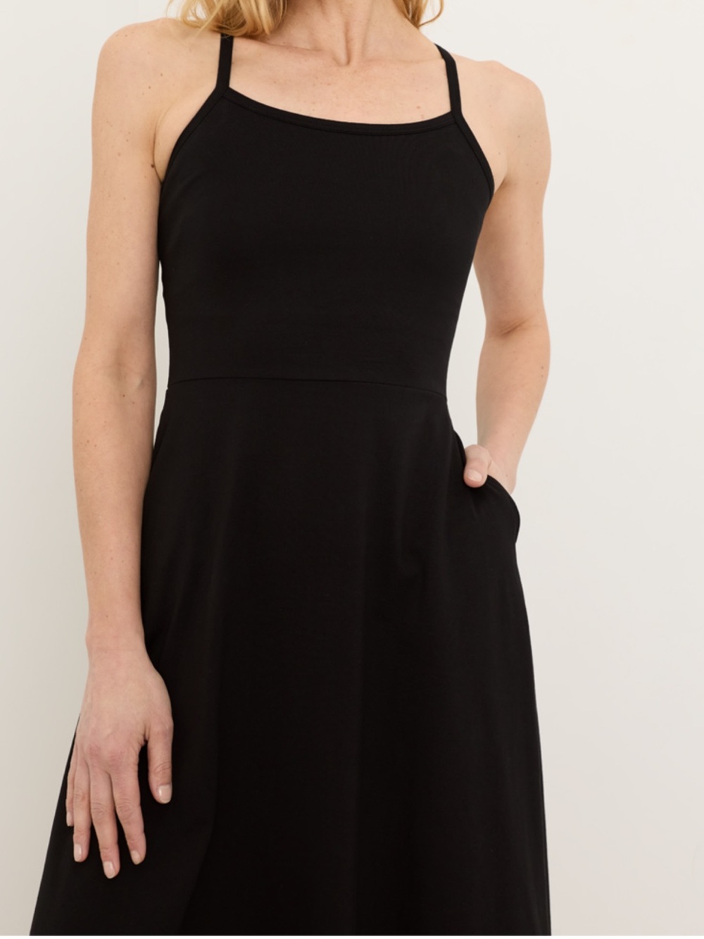 Pact Organic Cotton Midi Dress Black Racerback Pockets Fit And Flare Small - Picture 3 of 12